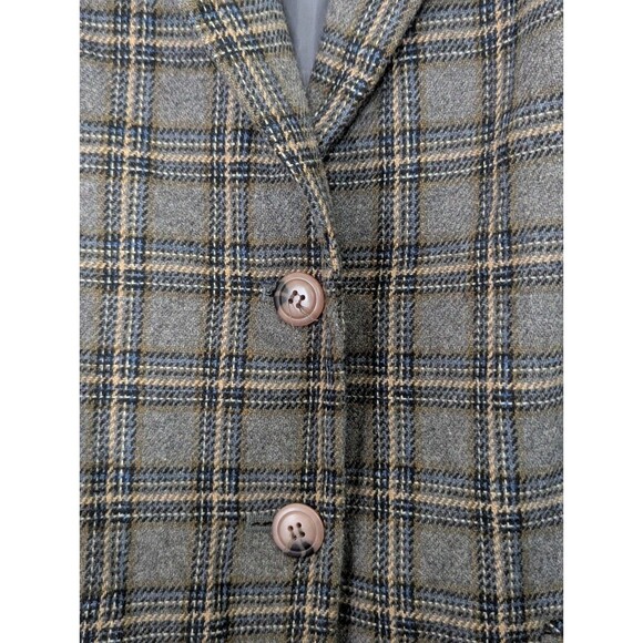Sag Harbor Blazer Jacket Womens 16 Gray Blue Brown Plaid Wool Blend Lined Pocket - Picture 4 of 9